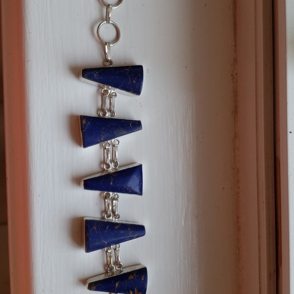 Bracelet,  lapis lazuli gemstone, 925 silver, hand - Picture 4 of 14